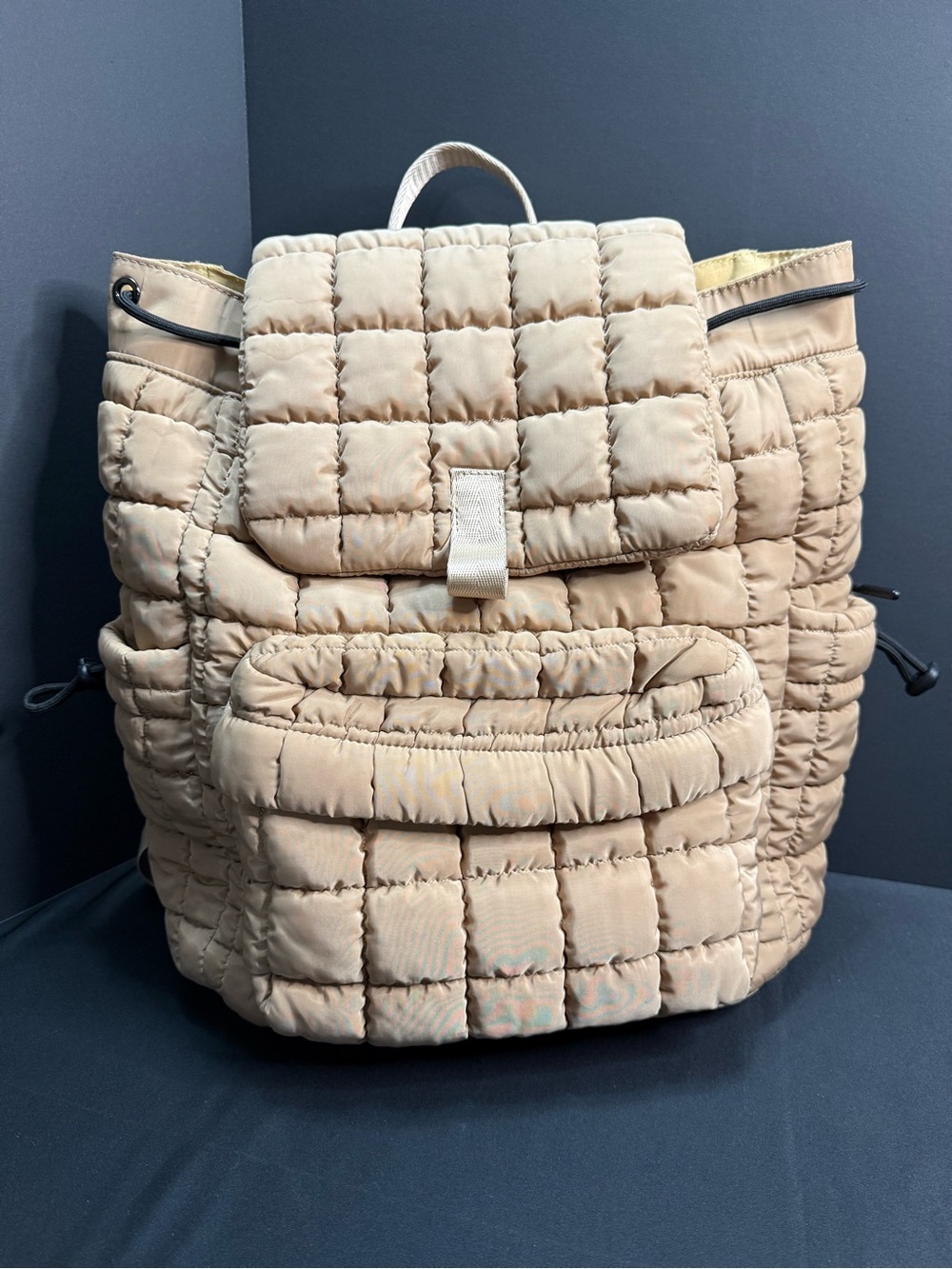 Puffer Backpack Beige Camel Zipper Pocket School Travel Bag Casual Comfy Soft